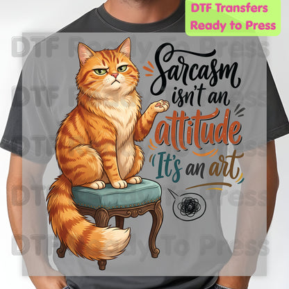 Cat DTF Transfer, Sarcasm Is an Art, Orange Tabby Cat Graphic