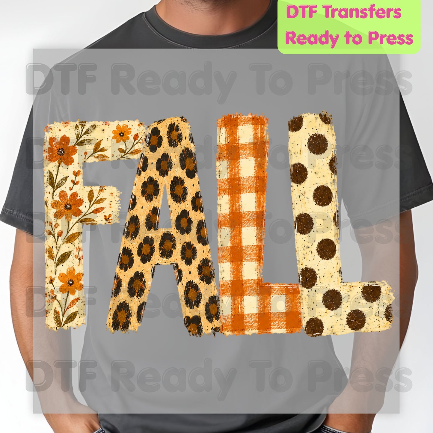 Fall Floral DTF Transfer Ready to Press Autumn Floral Leopard Plaid Polka Dot Letters Heat Transfer Shirts Cozy Autumn Vibe Tees