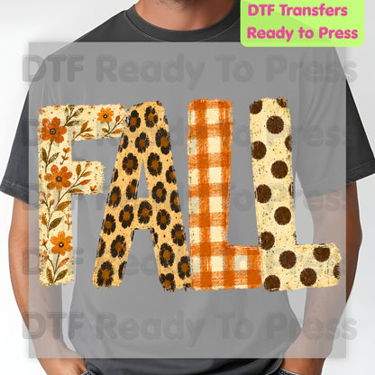 Fall Floral DTF Transfer Ready to Press Autumn Floral Leopard Plaid Polka Dot Letters Heat Transfer Shirts Cozy Autumn Vibe Tees