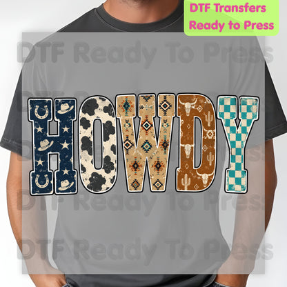 Western Howdy DTF Transfers, Cow Print Southwestern Western Vibe Ready to Press