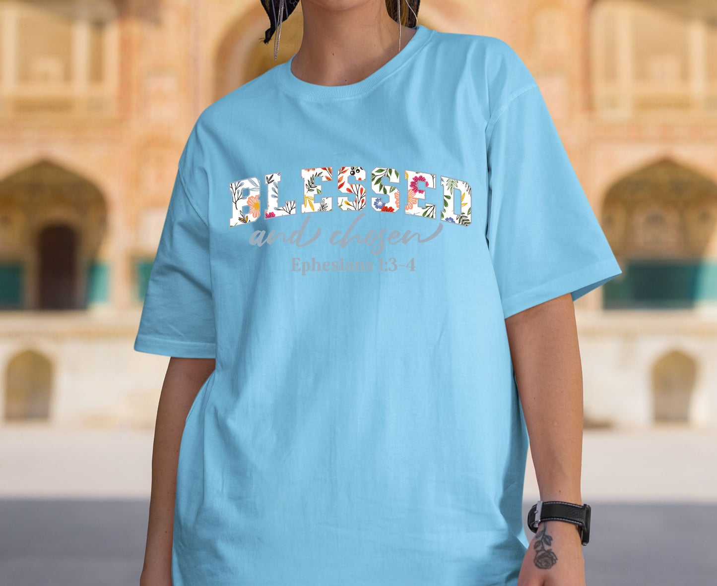 Blessed And Chosen T Shirt Ephesians 1:3-4 Christian Tee Floral Faith Shirt Adult Youth Toddler Baby Religious Gift Aesthetic Scripture Tee