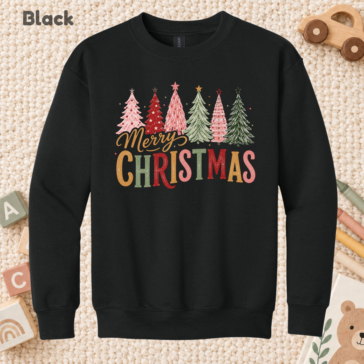 Colorful Christmas Tree T-Shirt, Gold Script Holiday Tee, Festive Christmas Sweatshirt