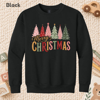 Colorful Christmas Tree T-Shirt, Gold Script Holiday Tee, Festive Christmas Sweatshirt