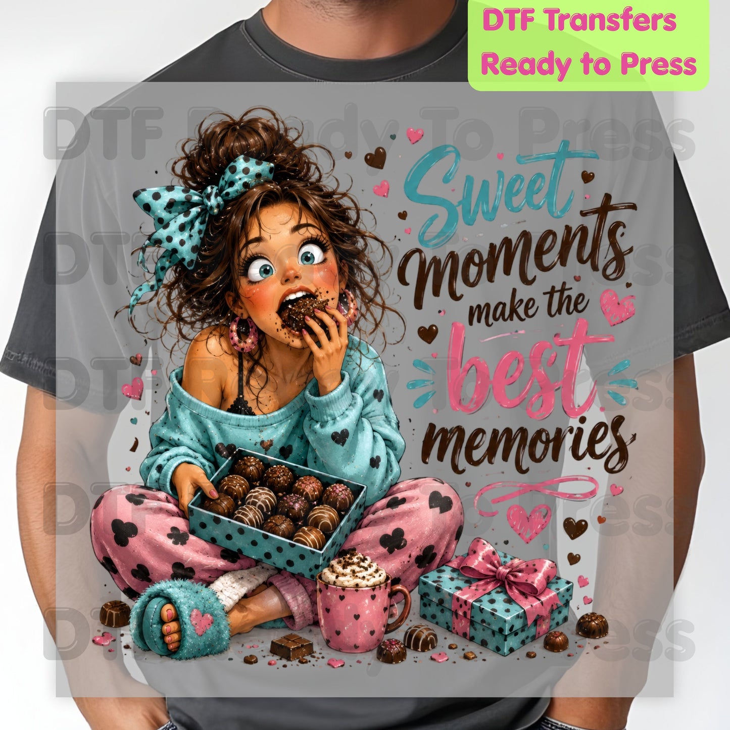 Cute Chocolate Lover Girl DTF Transfers, Sweet Moments Best Memories Chocolate Box Women Ready to Press