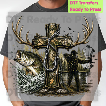 Camo Cross Religious Fishing Hunter DTF Transfer