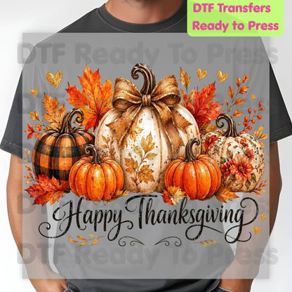 Happy Thanksgiving DTF Transfers, Fall Leaves Pumpkins Retro Autumn Ready to Press
