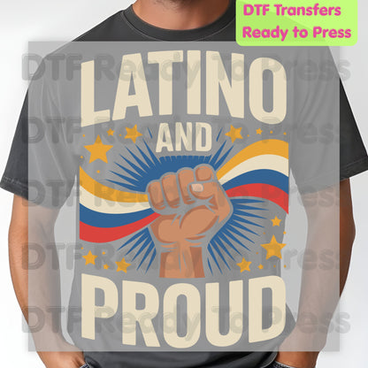 Latino and Proud DTF Transfers, Hispanic Heritage Fist Flag Vintage Pride Ready to Press