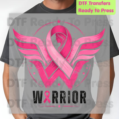 Breast Cancer Pink Ribbon DTF Transfers, Wings Warrior Hope Survivor Awareness Ready to Press