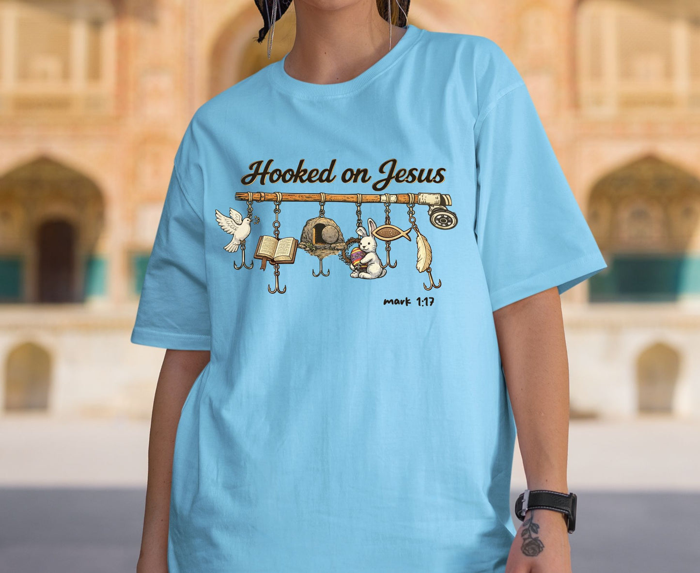 Hooked On Jesus T Shirt Mark 1:17 Christian Fishing Tee Easter Faith Shirt Adult Youth Toddler Baby Religious Gift Fishers Of Men Tee Shirt