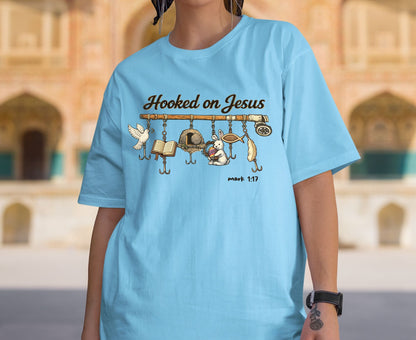 Hooked On Jesus T Shirt Mark 1:17 Christian Fishing Tee Easter Faith Shirt Adult Youth Toddler Baby Religious Gift Fishers Of Men Tee Shirt