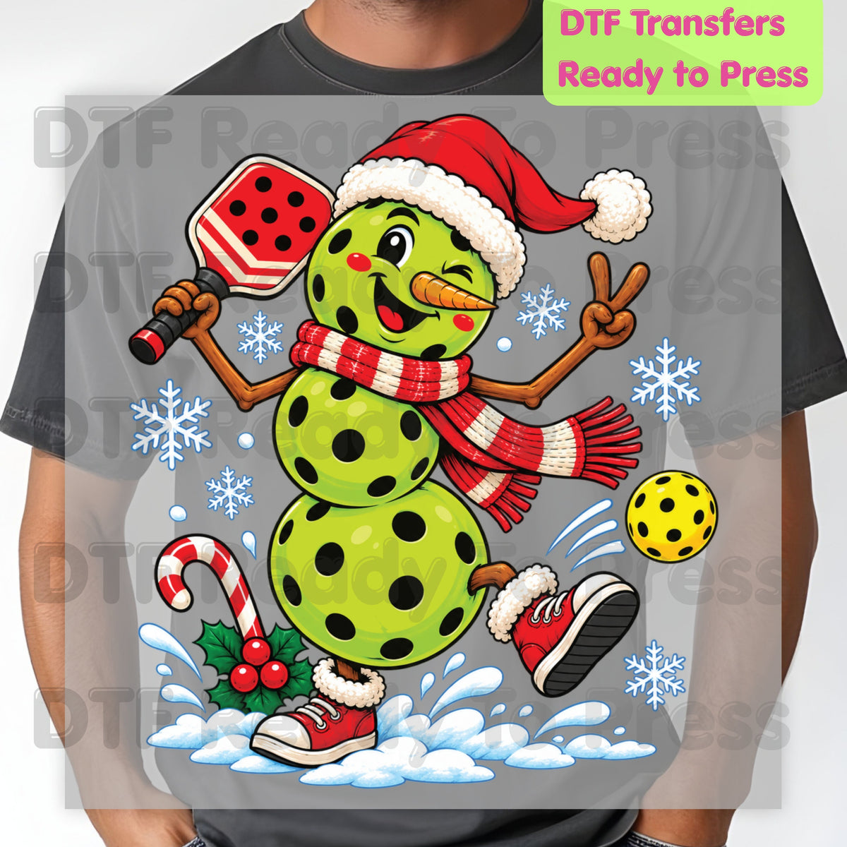 Christmas DTF Transfer, Pickleball Snowman with Paddle and Santa Hat