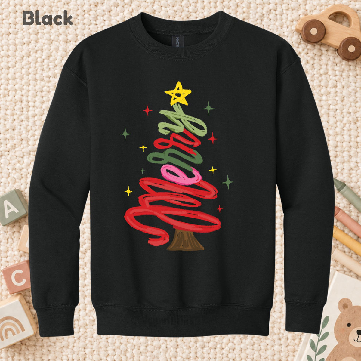 Merry Christmas T-Shirt, Script Tree Sparkle Tee, Festive Holiday Sweatshirt