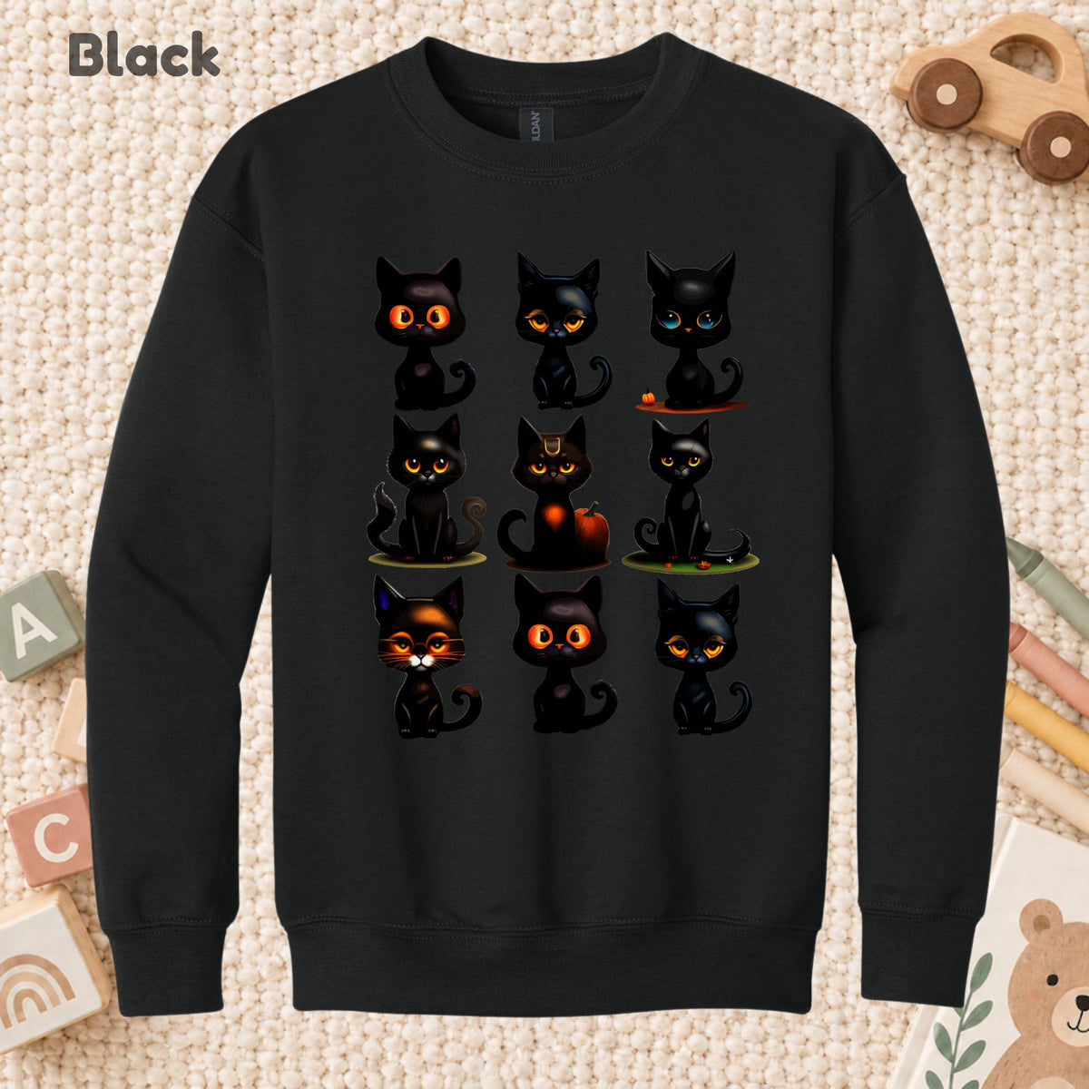 Black Cat Halloween T-Shirt, Cute Kitten Spooky Season Graphic Tee for Toddler and Kids
