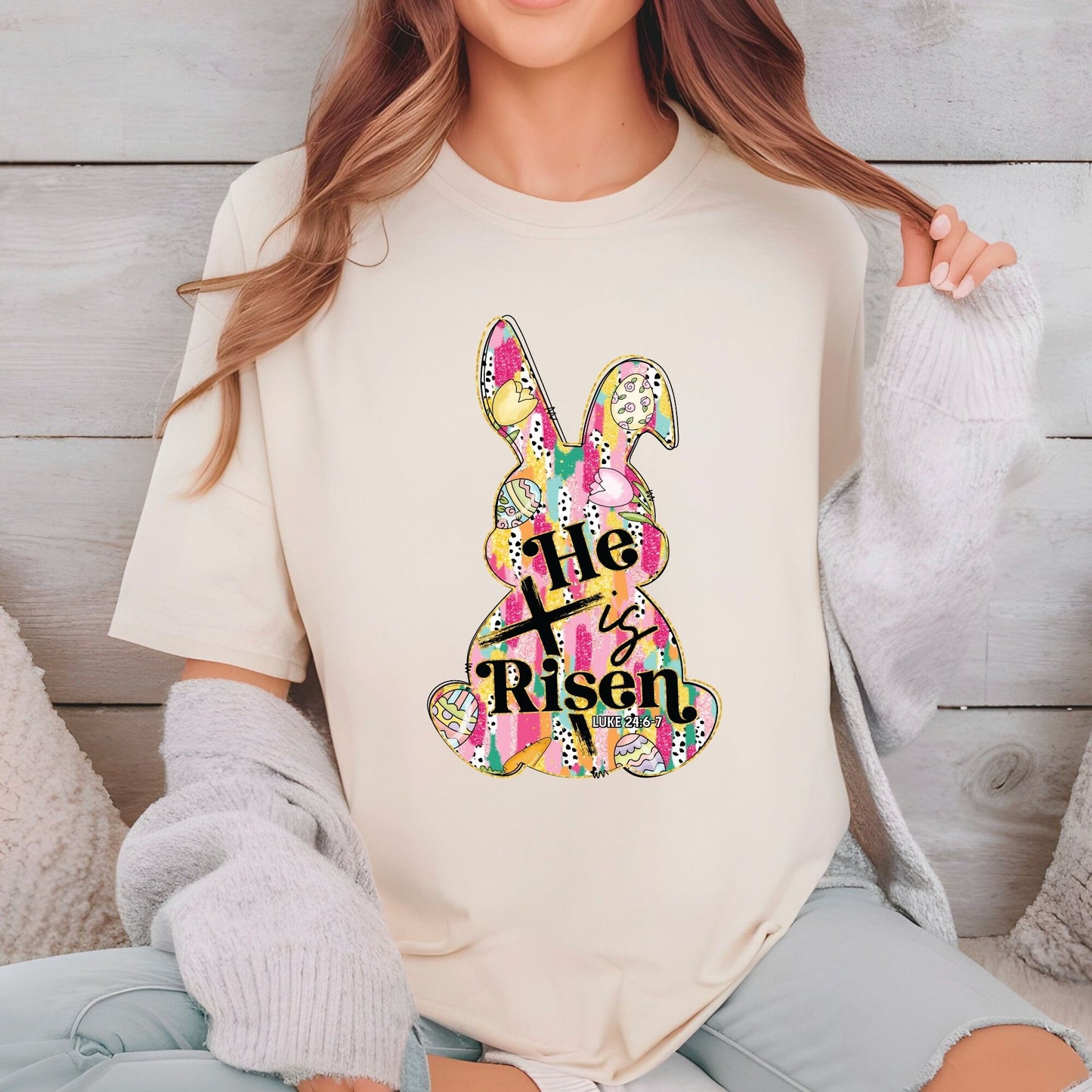 He is Risen Easter Bunny DTF Transfer ready to Press