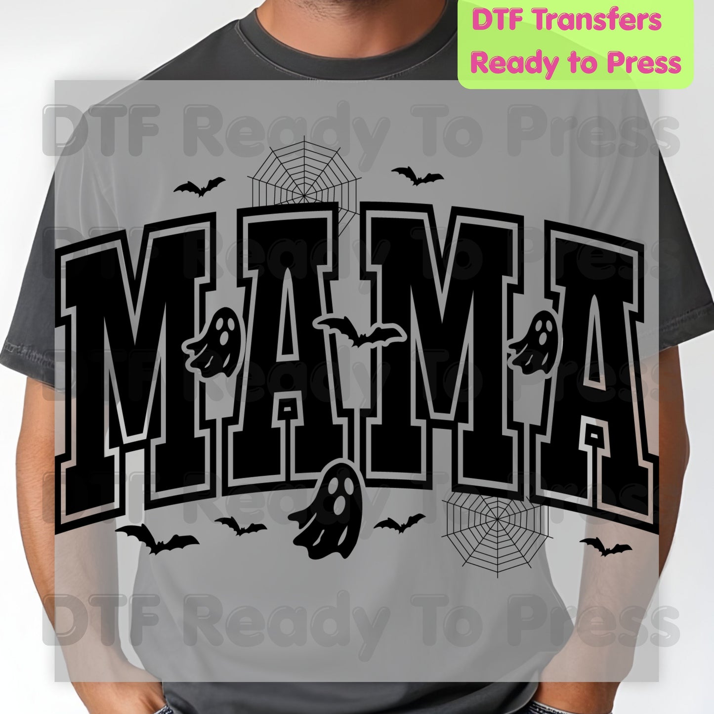 Mama Halloween DTF Transfers, Spooky Mama Ghost Bats Varsity Cute Mom