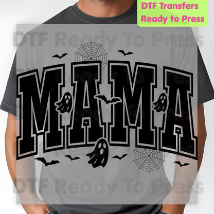 Mama Halloween DTF Transfers, Spooky Mama Ghost Bats Varsity Cute Mom