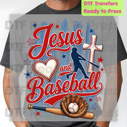 Jesus and Baseball DTF Transfer Ready to Press Christian Sports Heat Transfer For Shirts Cross Batter Heart Baseball Glove Full Color Print