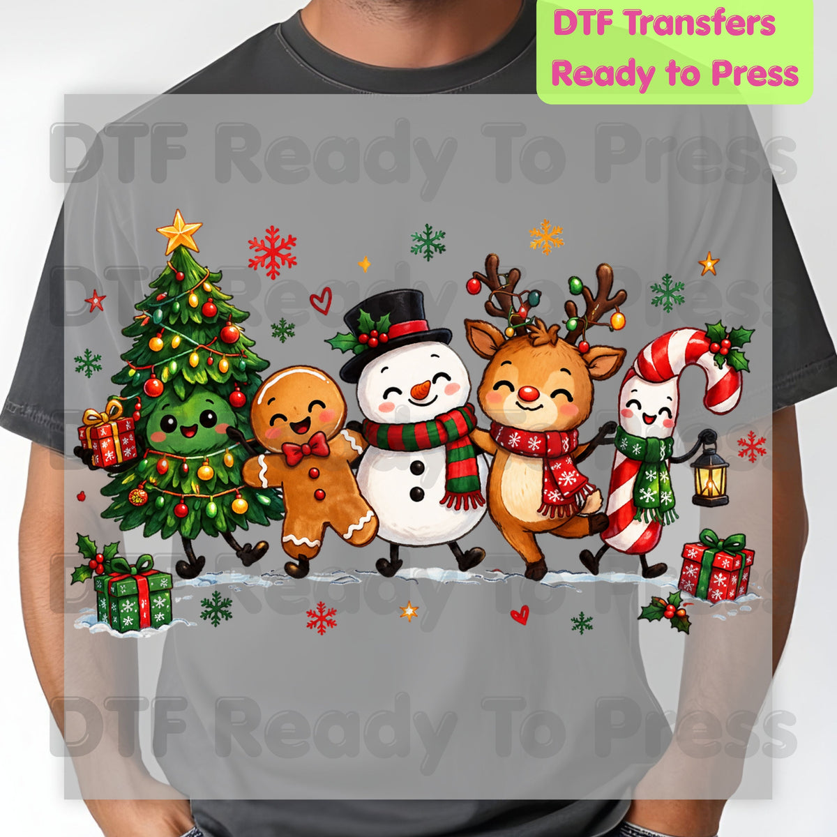 Christmas Friends Squad DTF Transfers, Holiday Reindeer Snowman Christmas Tree Cute Ready to Press