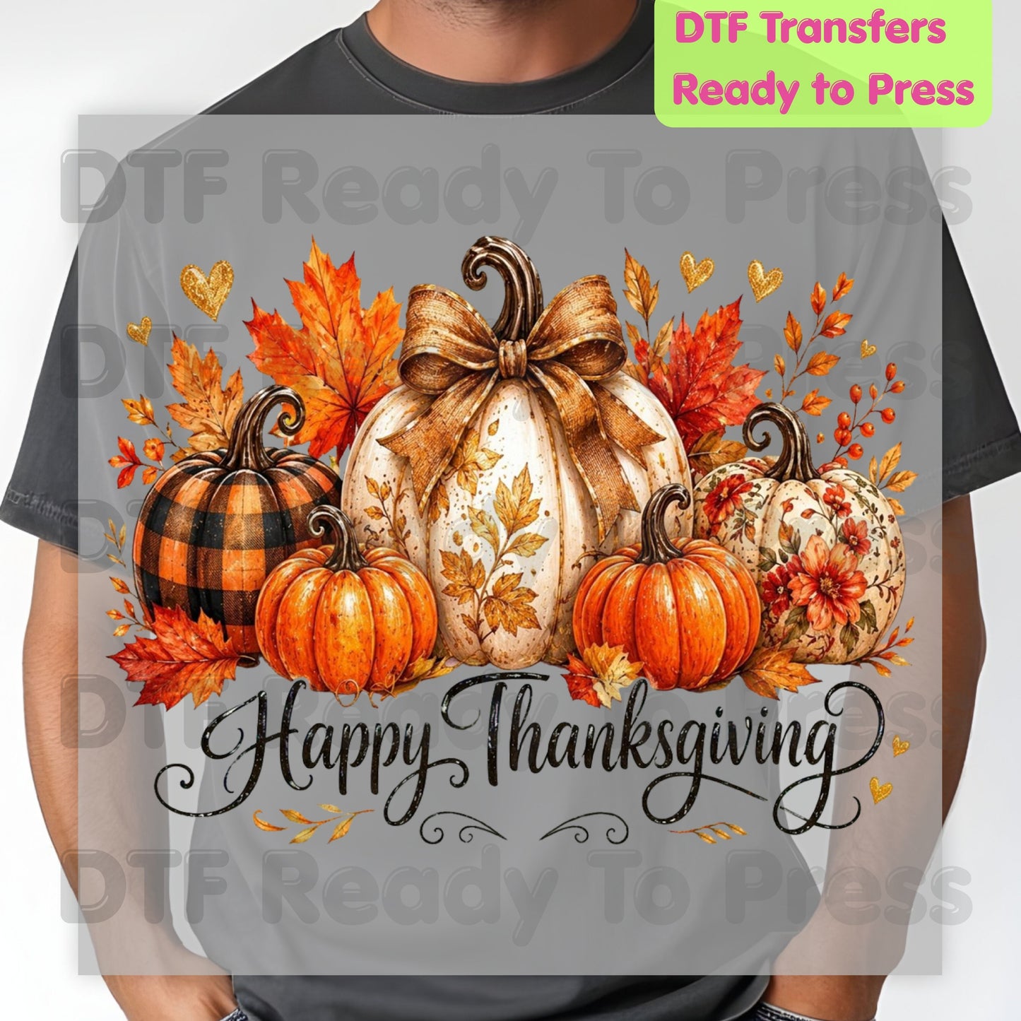 Happy Thanksgiving Pumpkins DTF Transfers, Autumn Leaves Buffalo Plaid Fall Ready to Press