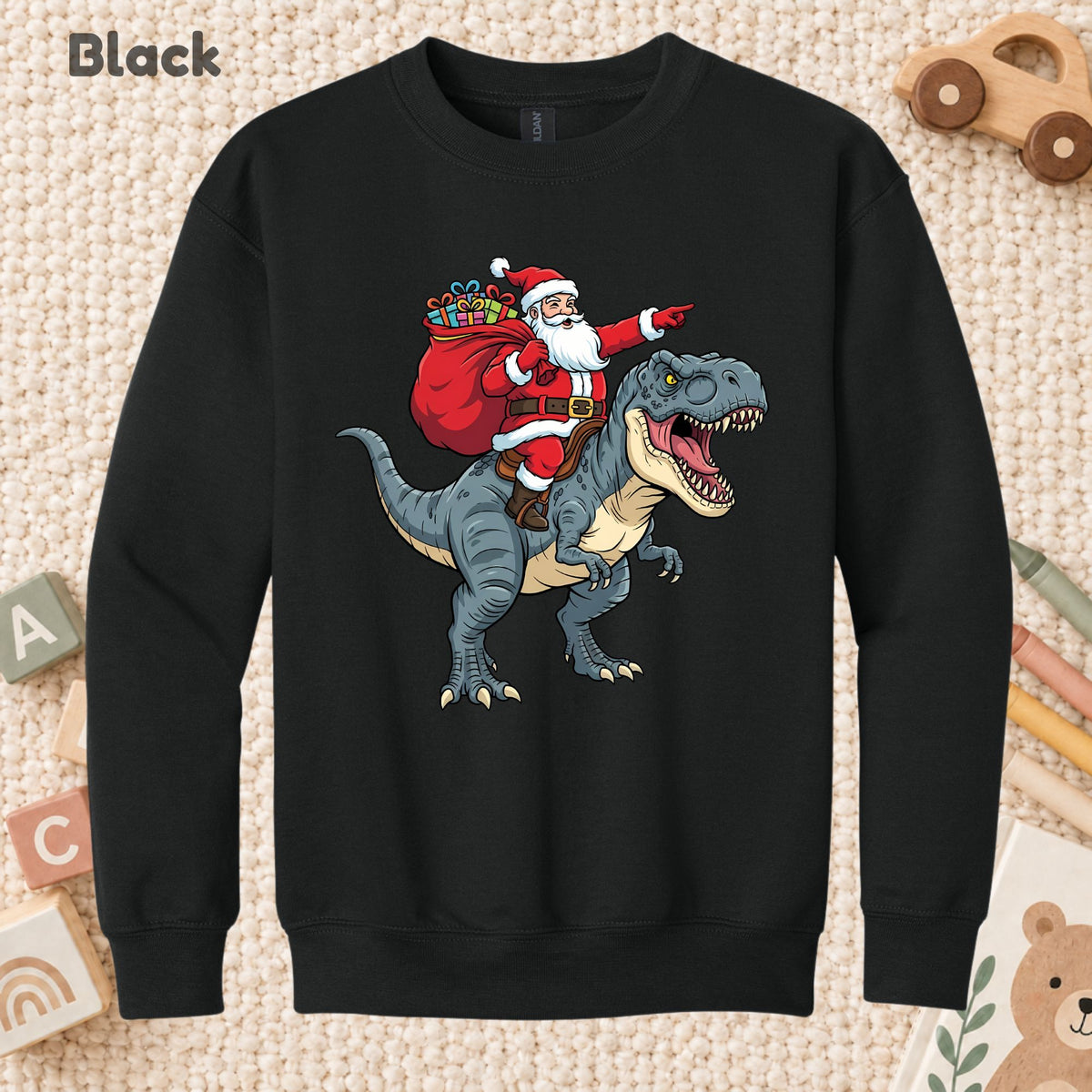 Santa Riding T-Rex Christmas T-Shirt, Funny Dinosaur Xmas Graphic Kids Tee