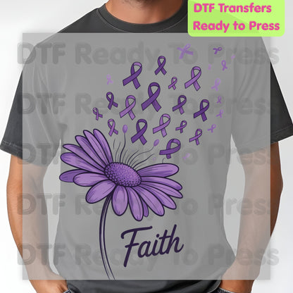 Faith Ribbon DTF Transfer Breast Cancer Awareness Brush Strokes Heat Transfer Ready to Press Tee Print Direct to Film