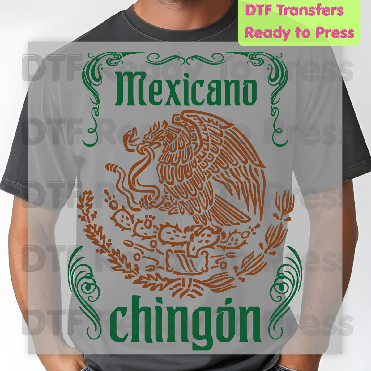 Mexicano Chingon DTF Transfers, Mexican Eagle Coat of Arms Green Brown Ready to Press
