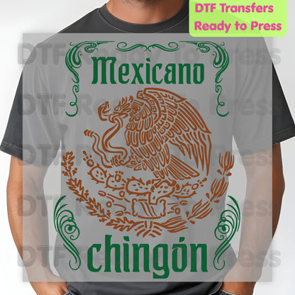 Mexicano Chingon DTF Transfers, Mexican Eagle Coat of Arms Green Brown Ready to Press
