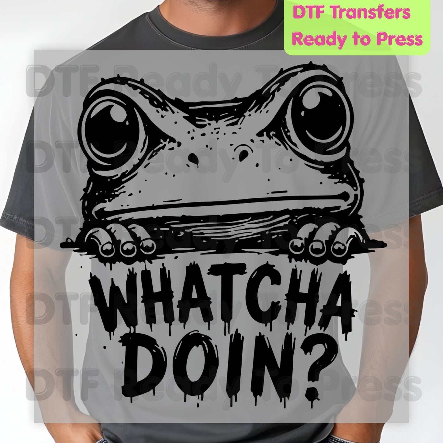 Whatcha Doin Frog DTF Transfers, Funny Peeking Frog Black and White Ready to Press