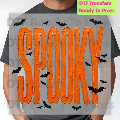 Spooky Halloween Bats DTF Transfers, Orange Frosting Letters Halloween Season Ready to Press