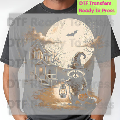 Vintage Halloween Mouse Witch DTF Transfers, Full Moon Pumpkin House Sepia Trick or Treat Spooky Fall Ready to Press