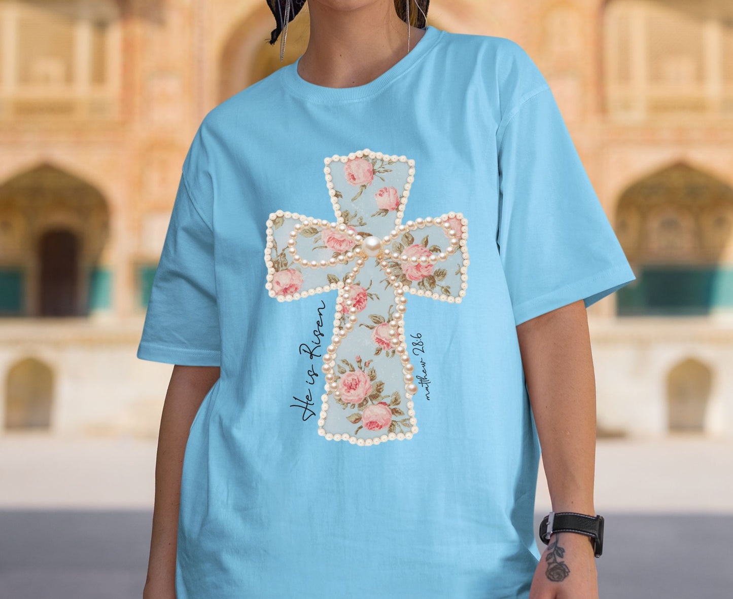 He Is Risen T Shirt Floral Cross Tee Matthew 28:6 Faith Shirt Adult Youth Toddler Baby Religious Gift Shabby Chic Aesthetic Christian Shirt