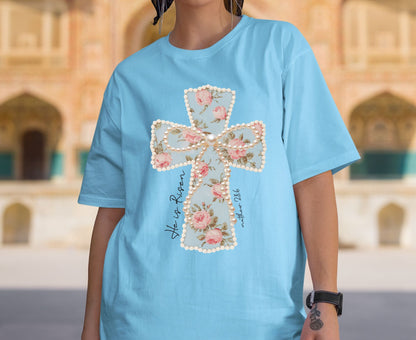 He Is Risen T Shirt Floral Cross Tee Matthew 28:6 Faith Shirt Adult Youth Toddler Baby Religious Gift Shabby Chic Aesthetic Christian Shirt