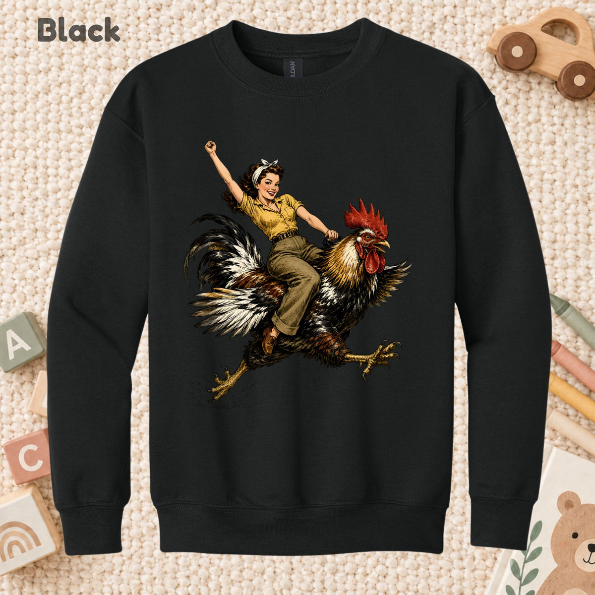 Vintage Woman Riding Rooster T-Shirt, Funny Country Farmhouse Chicken Graphic Tees