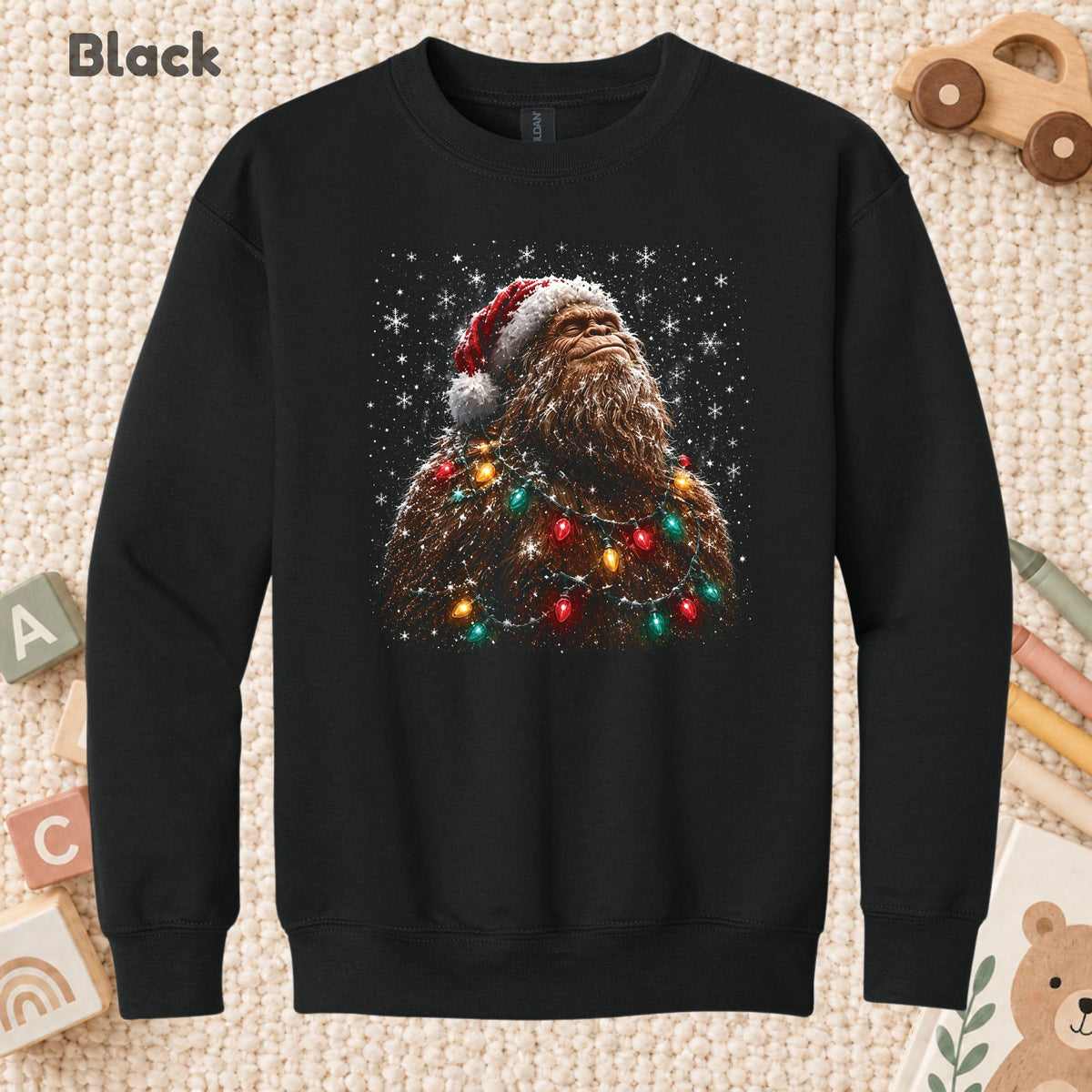 Santa Bigfoot T-Shirt, Christmas Sasquatch Lights Tee, Funny Holiday Sweatshirt