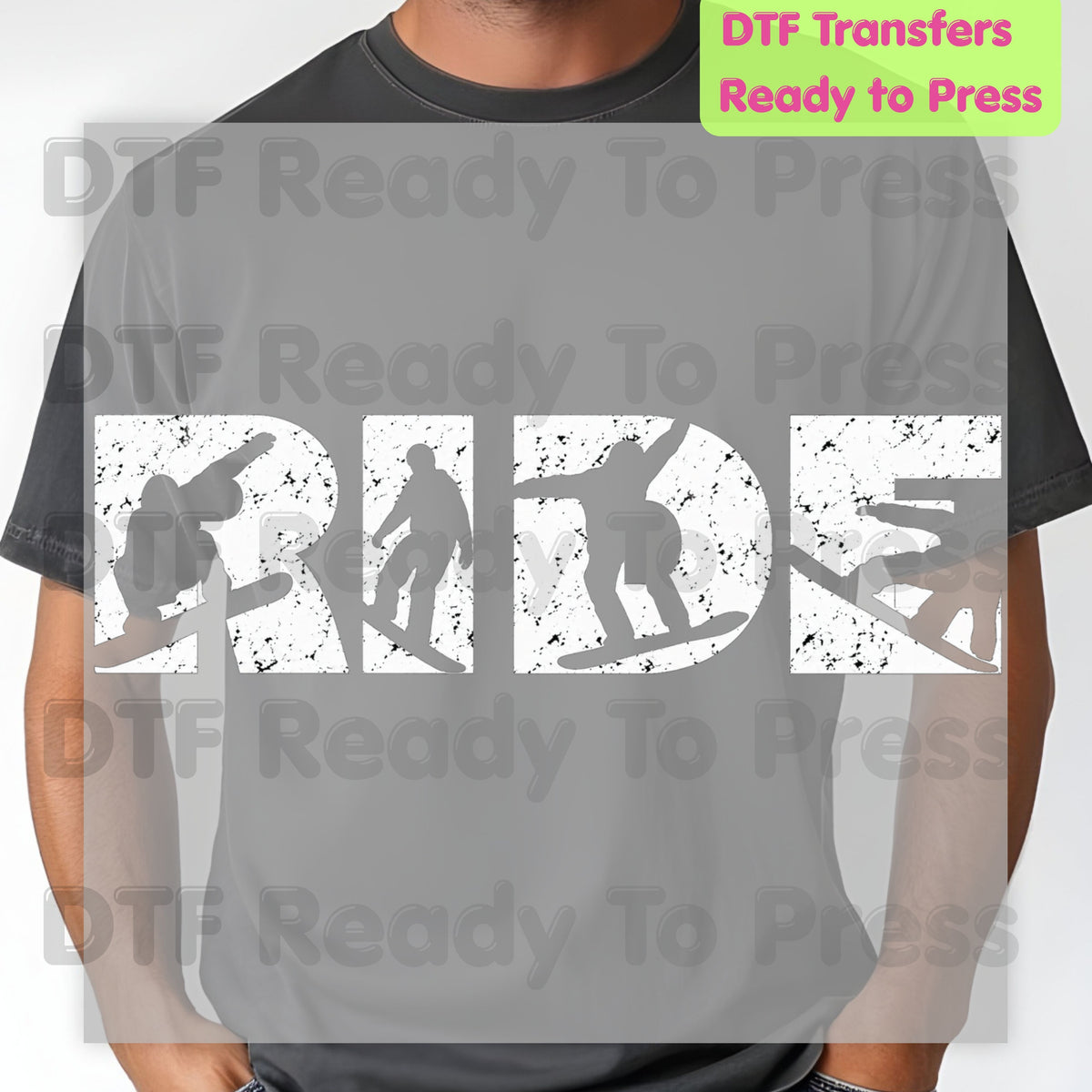 Snowboarding DTF Transfer, Ride Snowboarder Silhouette, Winter Sports Graphic