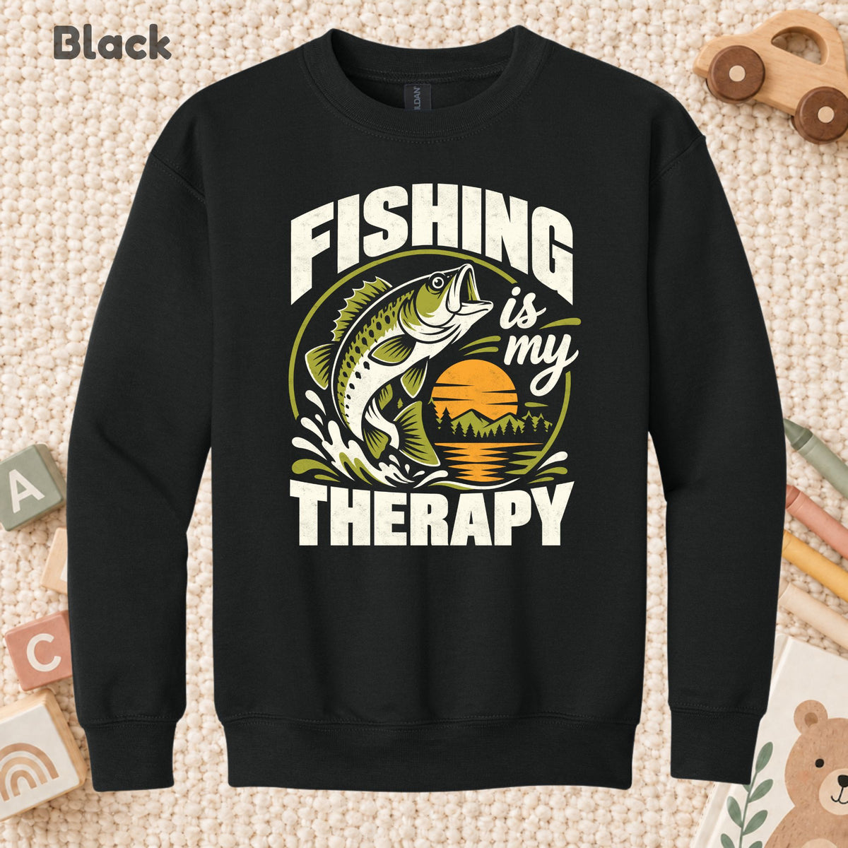 Fishing Is My Therapy T-Shirt, Bass Fish Sunset Graphic Tee, Outdoor Fishing Shirt, Fisherman Gift