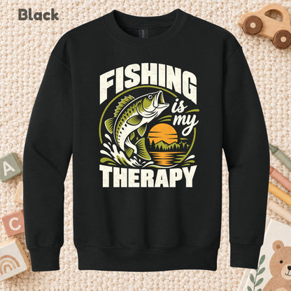 Fishing Is My Therapy T-Shirt, Bass Fish Sunset Graphic Tee, Outdoor Fishing Shirt, Fisherman Gift