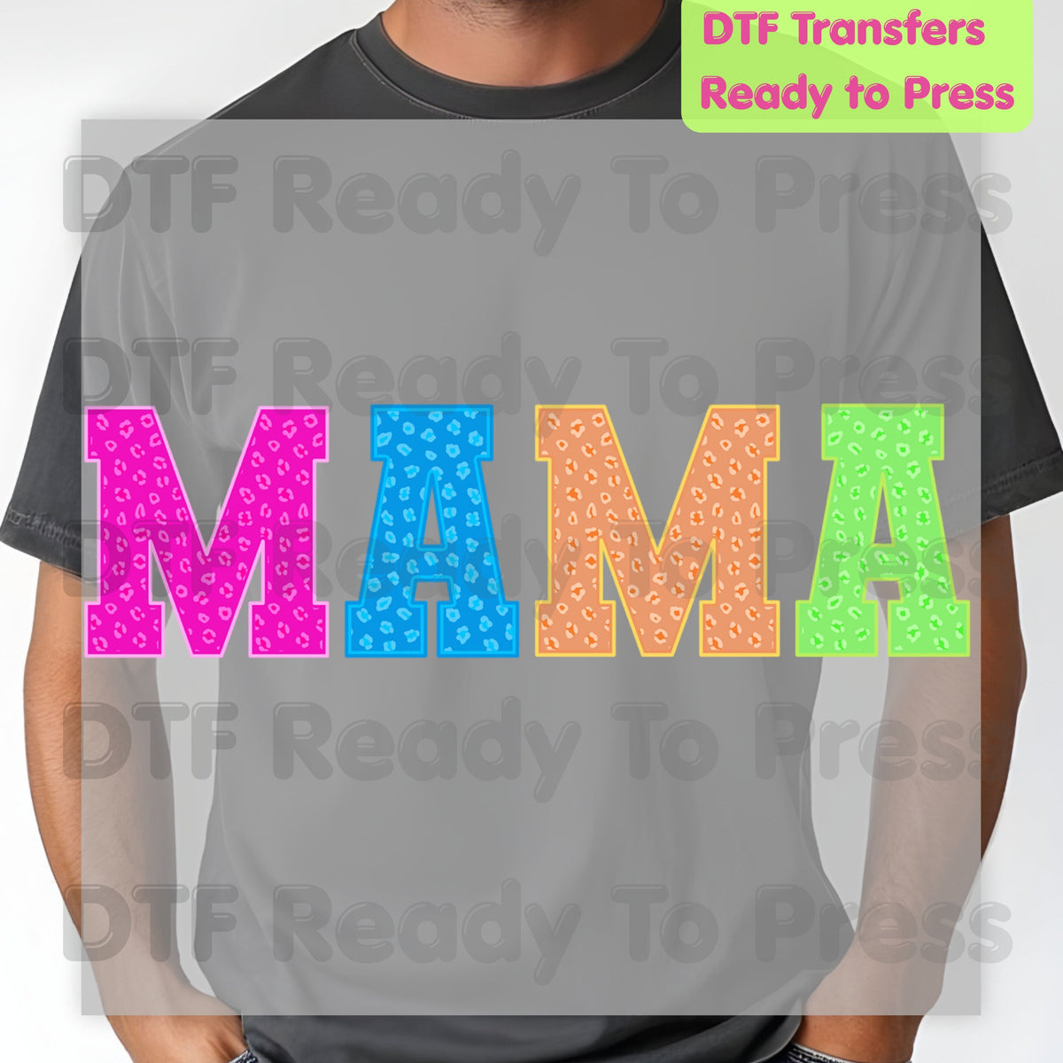 Mama DTF Transfers, Leopard Print Colorful Cheetah Varsity Letter Mama Ready to Press