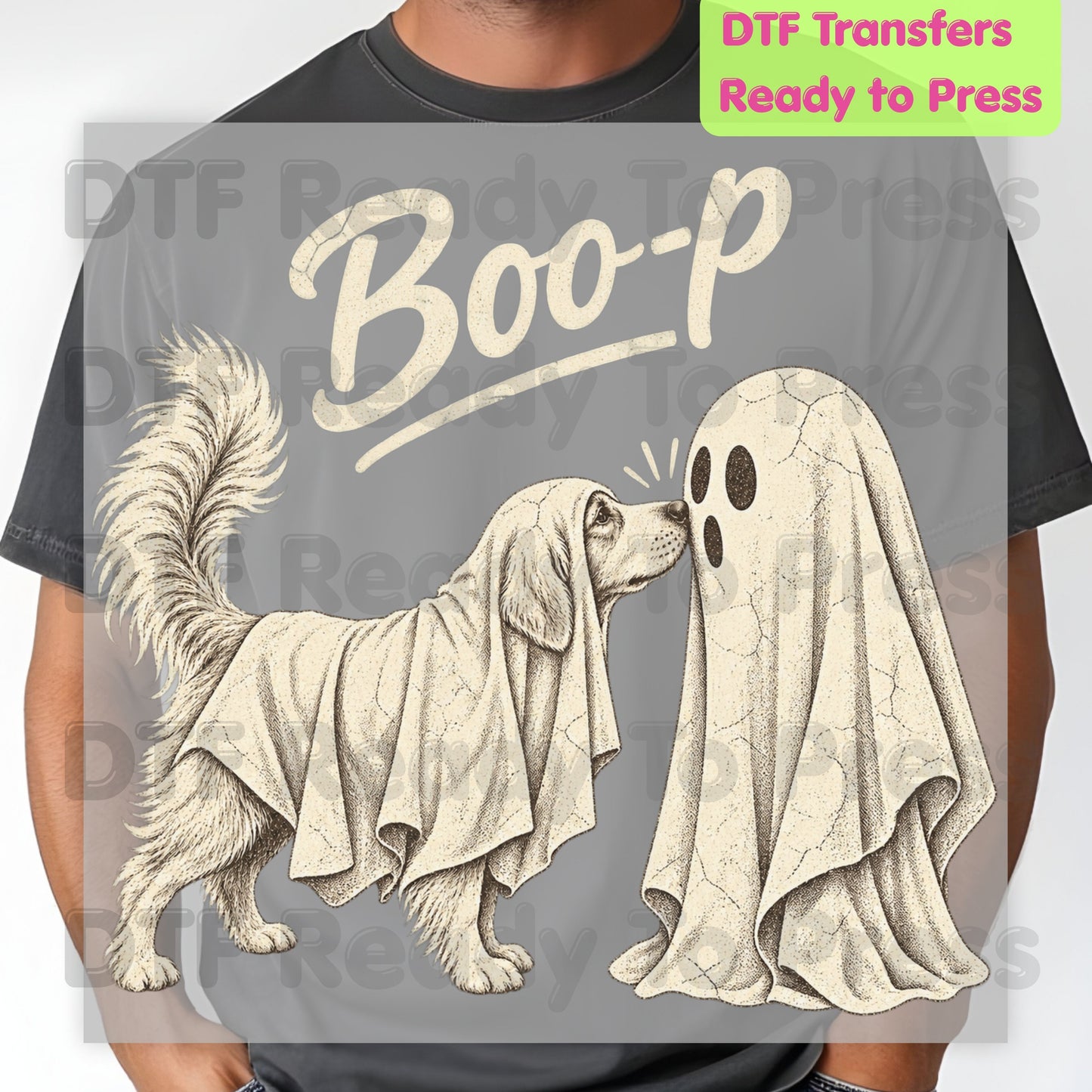 Halloween Dog Ghost DTF Transfers, Ghost Boop Cute Spooky Season Vintage Golden Retriever Dog Lover Ready to Press