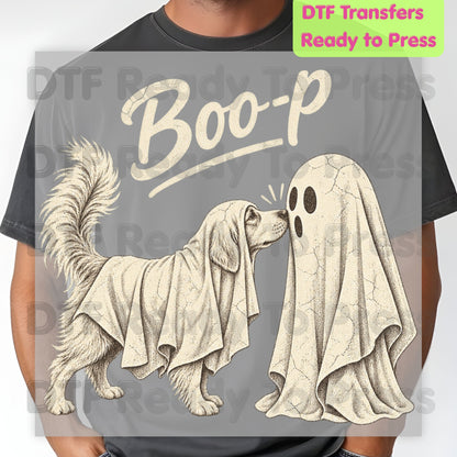 Halloween Dog Ghost DTF Transfers, Ghost Boop Cute Spooky Season Vintage Golden Retriever Dog Lover Ready to Press