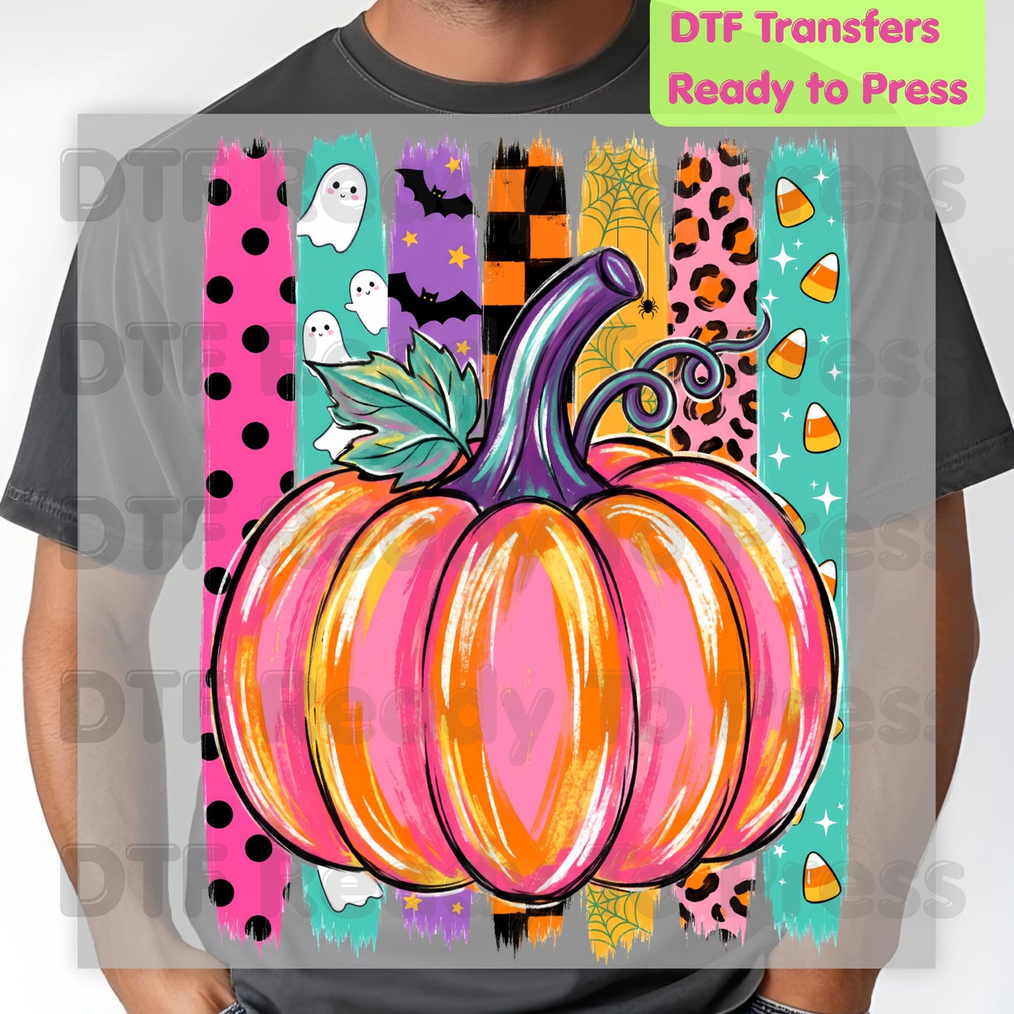Halloween Pumpkin Brush Strokes DTF Transfers, Leopard Ghosts Candy Corn Spooky Season Ready to Press