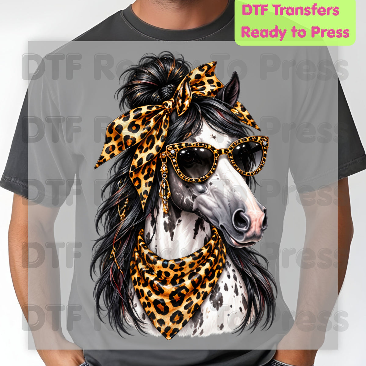 Western Horse DTF Transfers, Leopard Bandana Sunglasses Country Cowgirl Ready to Press