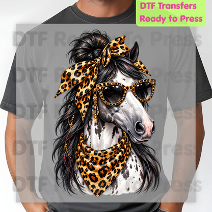 Western Horse DTF Transfers, Leopard Bandana Sunglasses Country Cowgirl Ready to Press
