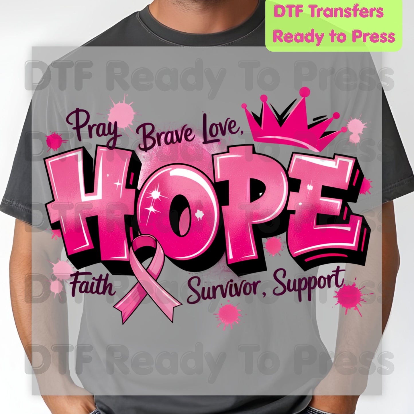 Breast Cancer Hope DTF Transfers, Pink Ribbon Survivor Awareness Support Ready to Press