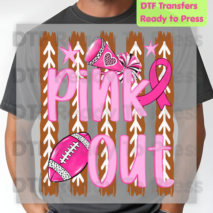 Pink Out DTF Transfers, Breast Cancer Awareness Cheer Football Megaphone Coquette Bow Ready to Press