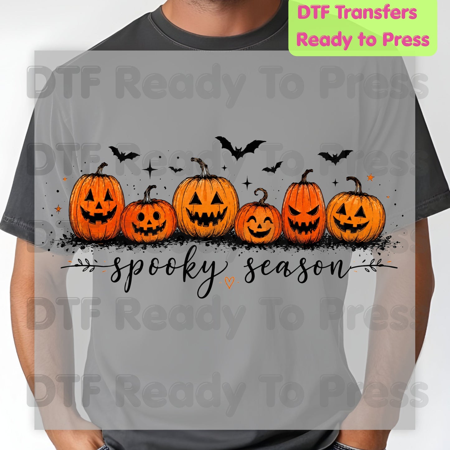 Spooky Season Jack O Lantern DTF Transfers, Pumpkin Patch Bats Cursive Ready to Press