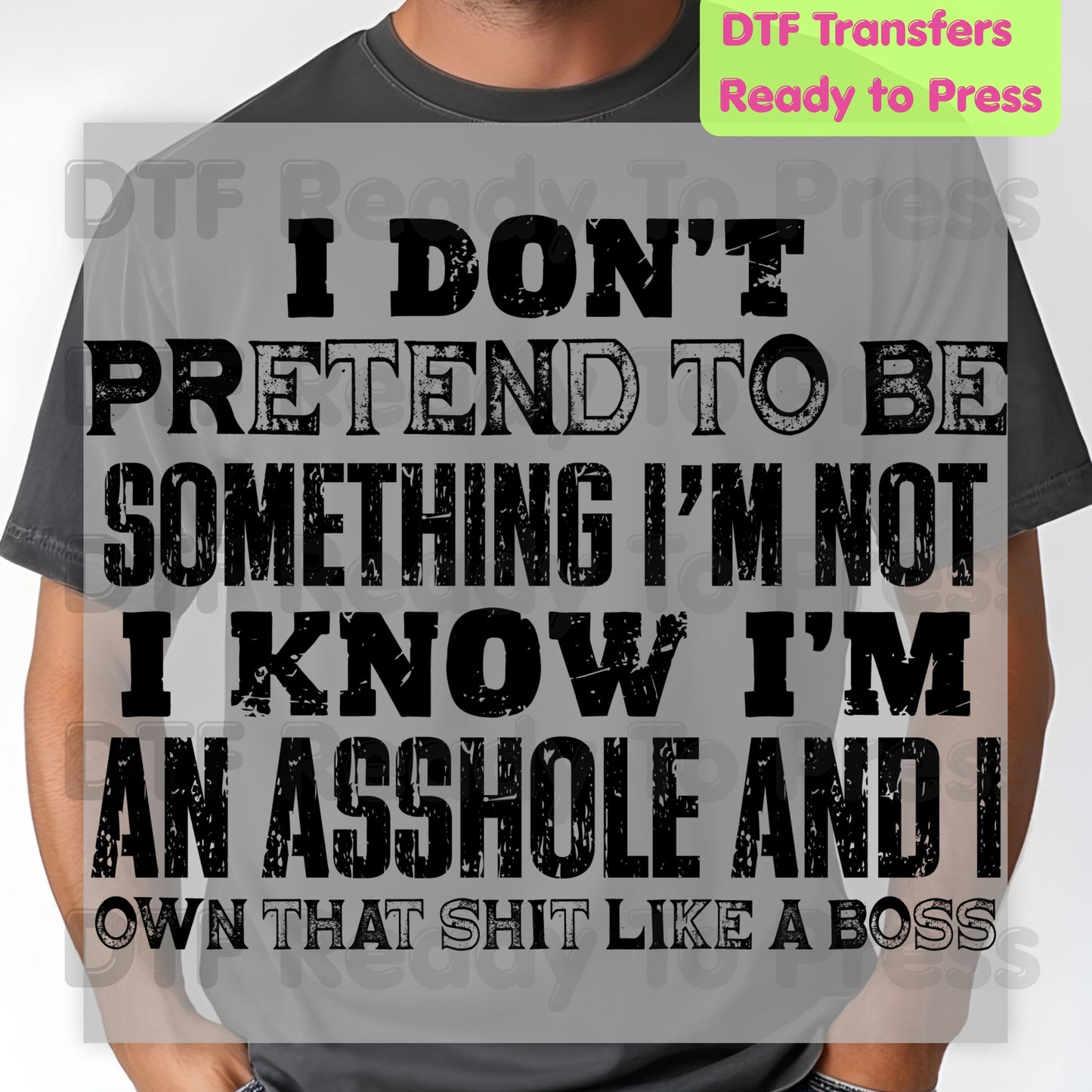 Sarcastic Quote DTF Transfers, I Don't Pretend to Be Something I'm Not Own That Shit Like a Boss Ready to Press