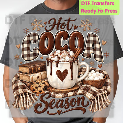 Christmas DTF Transfer, Hot Cocoa Season, Books and Cookies