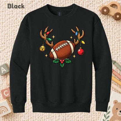 Christmas Football T-Shirt, Reindeer Antlers Lights and Holly Tee, Festive Holiday Sweatshirt
