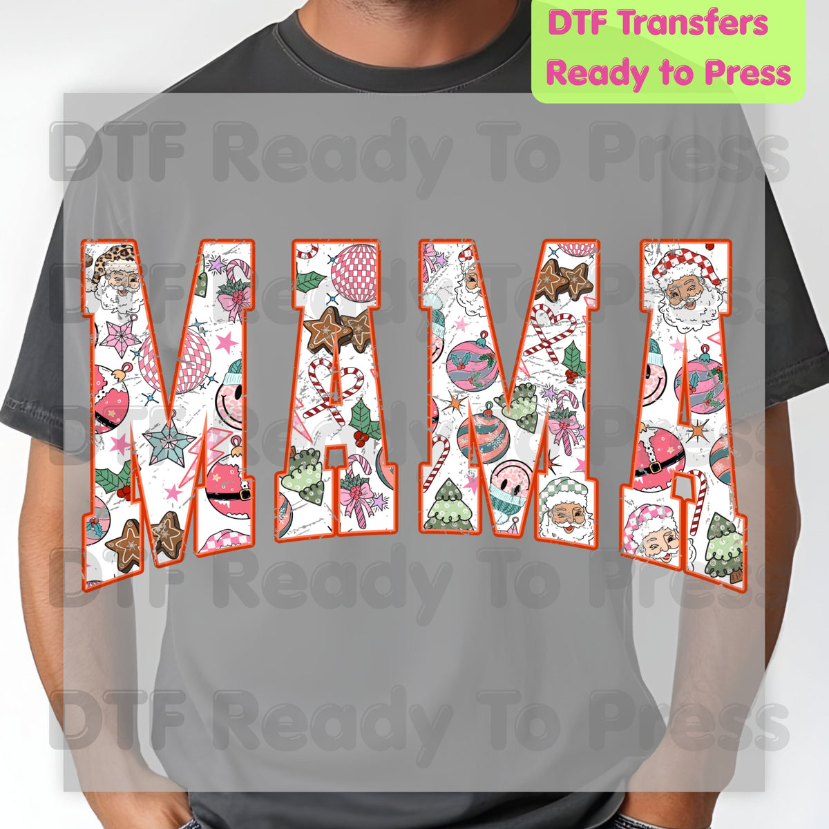 Christmas Mama DTF Transfers, Pink Disco Santa Vintage Retro Christmas Ready to Press